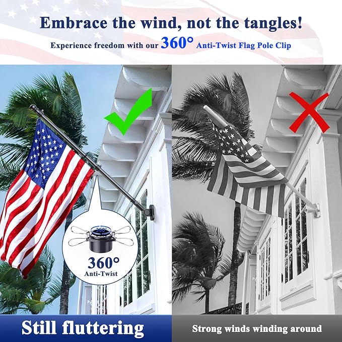 PHITRIC Flag Pole Kit, Tangle Free Spinning Stainless Steel Rustproof Flagpole for 3x5 Sports Fan Outdoor Flags for Outside House (Black, 6FT, with Bracket)