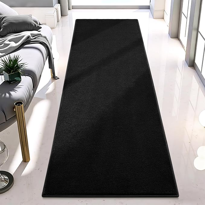 Vasofe Black Runner Rug, 2x8 Long Non Slip Hallway Rug, Bedroom Runner Rugs | Indoor Thickened Memory Foam Bedside Rug for Dorm Kids Boys Room, Washable Medium Pile Soft Carpets for Entrance Hall