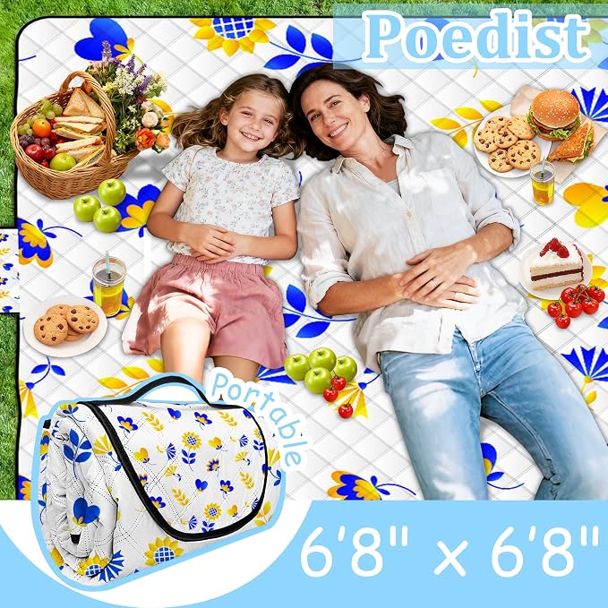 Poedist Extra Large Picnic Blanket Waterproof,80"x 80"Foldable Machine Washable Beach Blanket,Outdoor Blanket for 6-8 Adults,Suitable for Indoor Crawling,Park Beach,Camping,Hiking,Family Travel(Mini