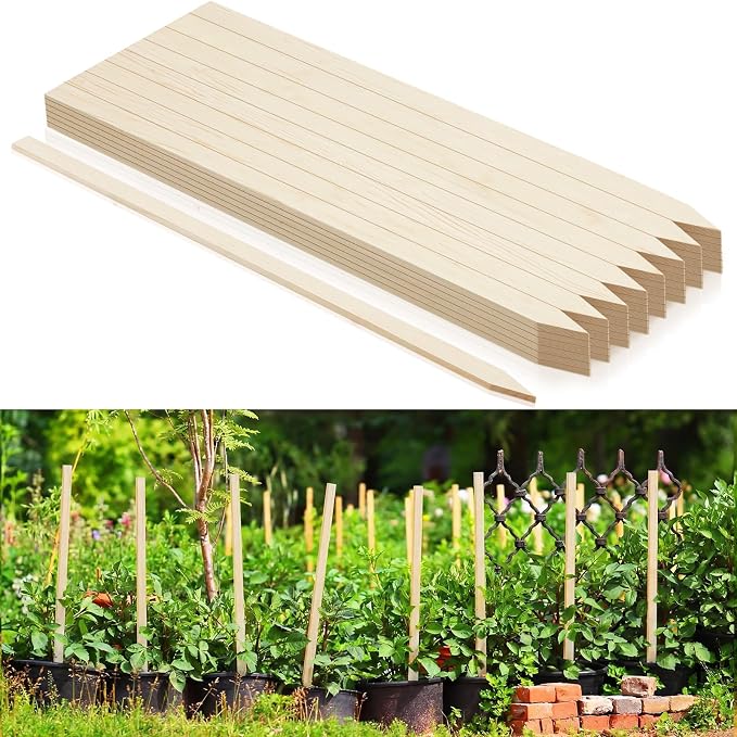 Colingmill 48 Pieces Wooden Garden Stakes 36 Inch Grade and Survey Stakes Wooden Garden and Sign Posts for Plant Support Silt Fence Yard Farm Survey Boundaries Baselines