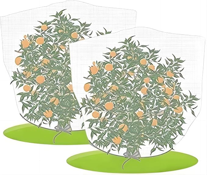 Agfabric Bird Netting 96" Hx84 W Garden Netting Insect Pest Barrier,Plant Cover Fruit Tree Netting Mesh Protection Bag with Drawstring,White,2 Pack