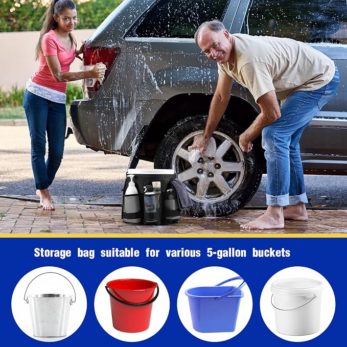 2 Pcs Bucket Organizer for 5 Gallon Car Wash Caddy Bucket Tool Bag with 6 Mesh Pockets for Cleaning Garden Fishing Tools, Bag Only