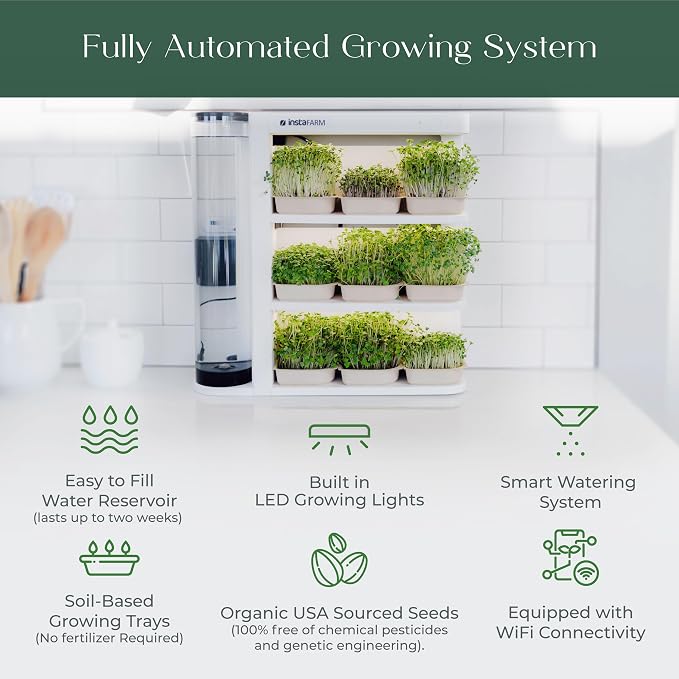 Indoor Garden, Fully Automated LED Growing Unit for Microgreens, Herbs, Leafy Greens, Organic Soil-Based, Low/No Maintenance, Easy, Standalone Unit, Designed & Assembled in The USA