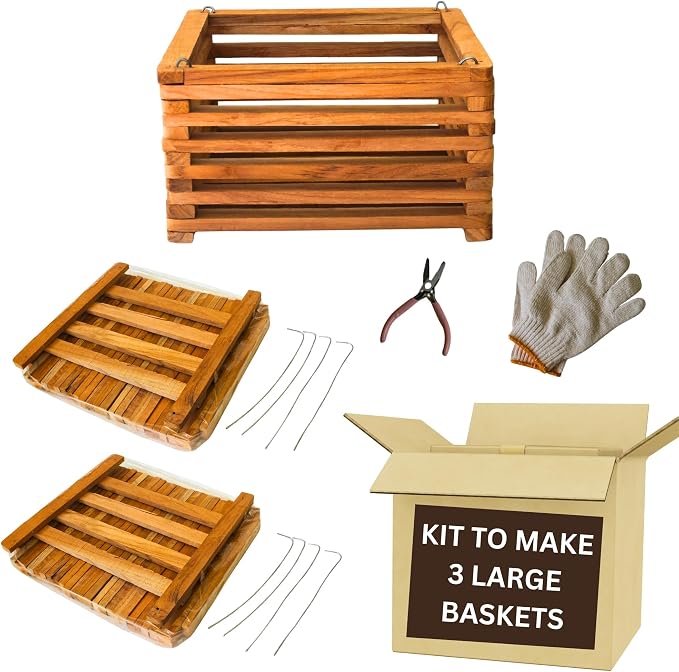 Orchid Basket Making Kit for 3 Strong 10 Inches Wide Wooden Hanging Orchid Baskets for Outdoors with Hangers, for Orchids, Staghorn Ferns, Handmade Rustic Wood Vanda Baskets, Staghorn Fern Mount