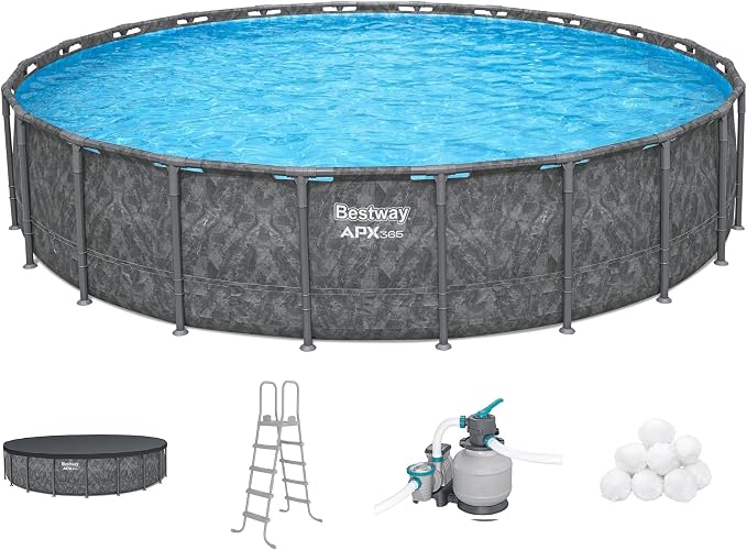 Bestway APX 365 22' x 52" Above Ground Pool Set with Sand Filter Pump | Long-Lasting All-Season Swimming Pool with Galvanized Steel Frame - Ladder, Cover, and Polysphere Filtration Balls Included