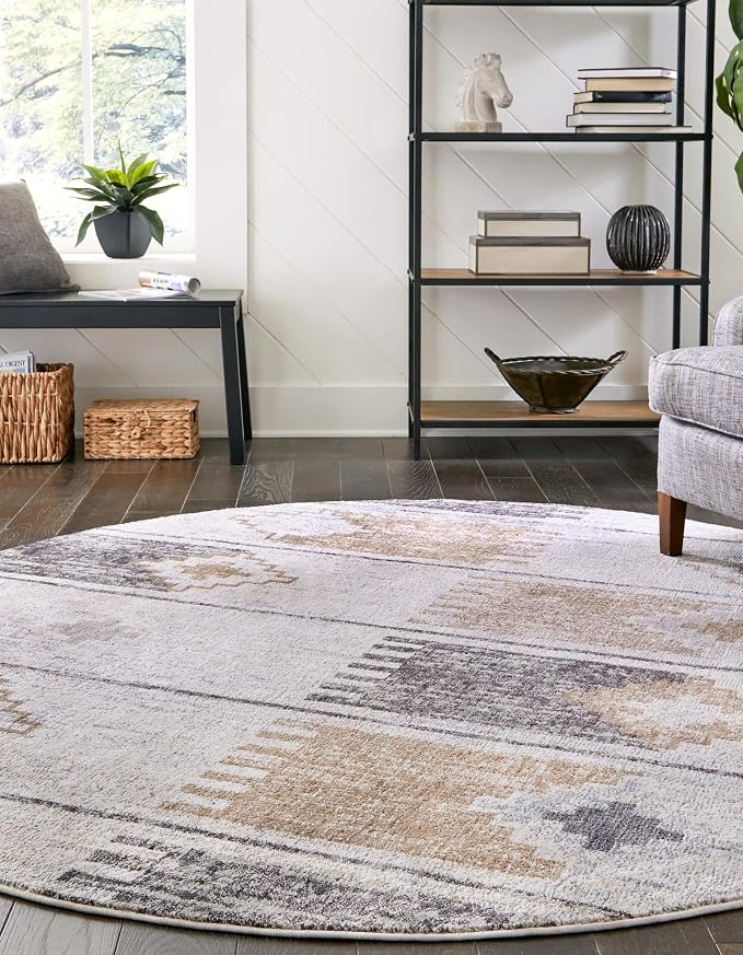 Unique Loom Eco Southwestern Collection Area Rug - Ely (Round 3' 3" x 3' 3", Ivory/Black)