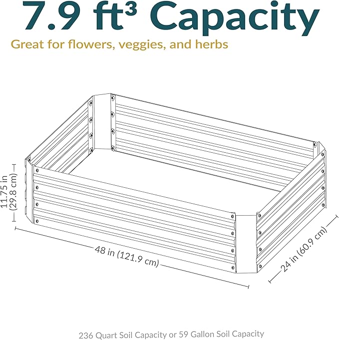 Sunnydaze Galvanized Raised Garden Bed Kit - 4x2x1 ft Outdoor Raised Garden Bed - Metal Planter Box for Vegetables, Flowers, Herbs - Brown - 4' x 2' Rectangle