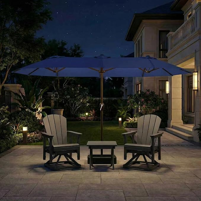 15FT Large Patio Umbrella with Base Included, Double Sided Outdoor Market Umbrella with Flexible Fiberglass Ribs, UV-Blocking Extra Large Umbrella for Garden, Pool, Deck, Navy Blue