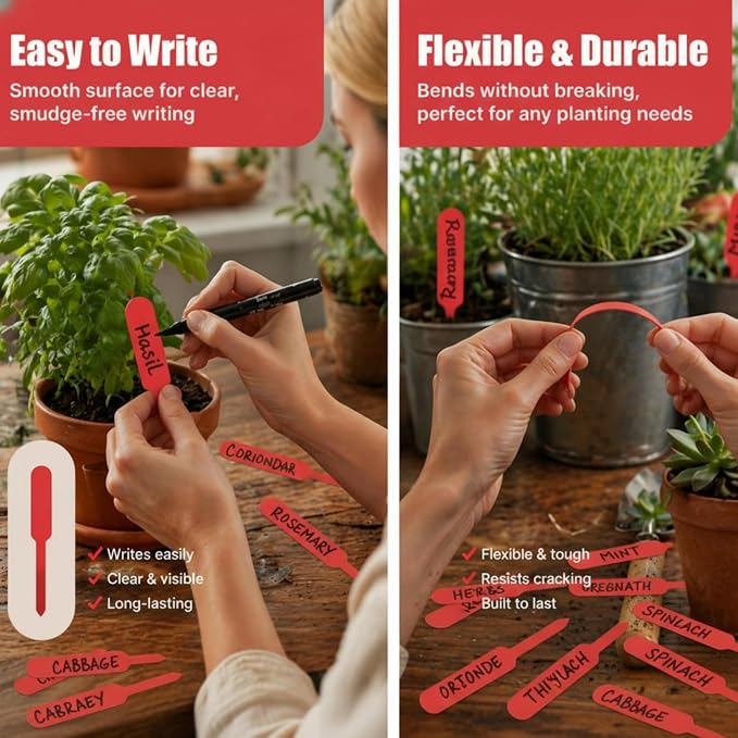 Novabright 500 Pcs Plastic Plant Labels 5 Inch Plant Name Tags for Seedlings Garden Waterproof Plants Markers Nursery Plastic Planting Tags Seed Label for Outdoor Garden Label Pot Stakes(Red)