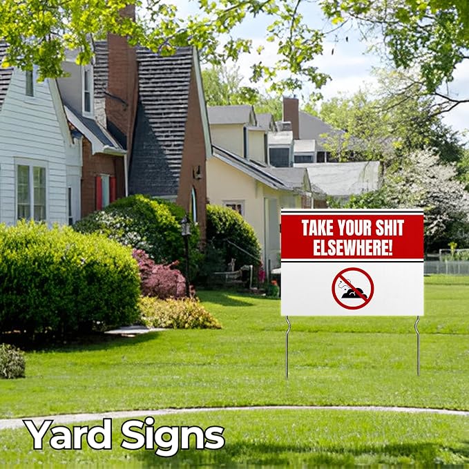 Take your Shit Elsewhere! Yard Sign by DC | 24"x18" Double Sided Pets Garden Sign with 13” Metal Stakes | Outdoor Signs Waterproof for Lawn, Patio, Sidewalk & House | Set of 4 | Made in USA
