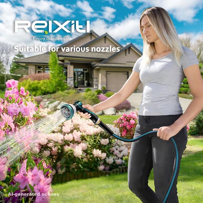 Non-Expanding Garden Hose 50ft – Flexible, Burst-Resistant, Anti-Kink, 10-Function Spray Nozzle, Lightweight & Durable for Outdoor Use(Blue）