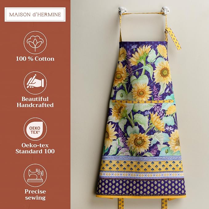 Maison d' Hermine Aprons for women with Pocket 100% Cotton (27.50"x31.50") | Adjustable Neck Strap & long ties Apron Men Chef Wedding Cooking Gardening Server Maid