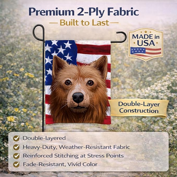 Caroline's Treasures CK6525GF Finnish Spitz Dog American Flag Garden Flag Mailbox Flag Decorative Yard Flag Banner Outside Patio Artwork Yard Flower Beds, Garden Size, Multicolor