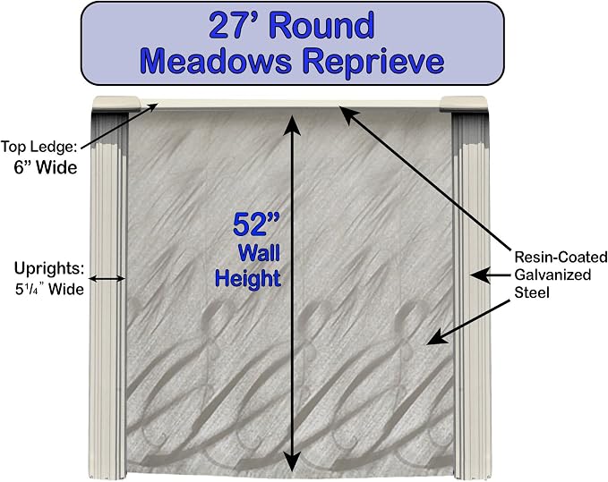 Meadows Reprieve 27' Round Above Ground Swimming Pool|52" Height|Resin Protected Steel-Sided Walls|Includes 25 Gauge Overlap Liner & Widemouth Skimmer