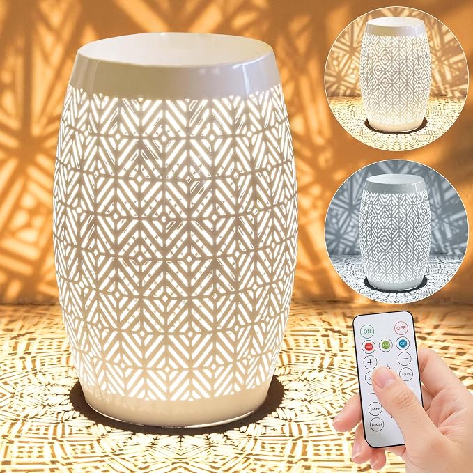 18" Cutout Metal LED Outdoor Side Table, Modern Drum Accent Table | Versatile Decorative Table with 3-Mode LED Lights,Use as Coffee Table, Garden Stool, Nightstand for Patio, Living Room