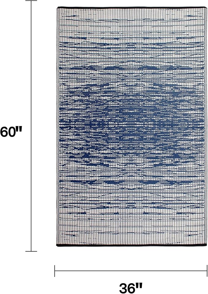 Fab Habitat Outdoor Rug - Waterproof, Fade Resistant, Crease-Free - Premium Recycled Plastic - Distressed Abstract - Porch, Deck, Balcony, Mudroom, Laundry Room, Patio - Brooklyn - Blue - 3 x 5 ft