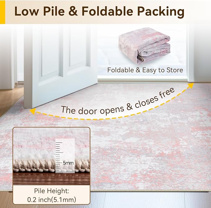 RELEANY Washable 8'x10' Abstract Area Rug for Living Room Gray Pink | Carpet for Bedroom, Kitchen, Office, Hallway and Entryway, Printed Pattern, Non‑Slip, Soft, Stain‑Resistant, Easy to Clean