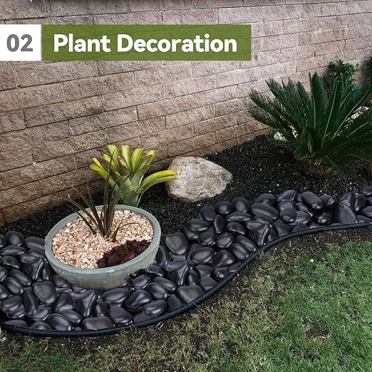 Pulovin 40 lbs Black Stones for Plants Indoor, 3-4 Inch Decorative River Rocks for Plants, Flower Pots, Vase, Polished Garden Stones for Outdoor Landscaping, Walkways, Yard