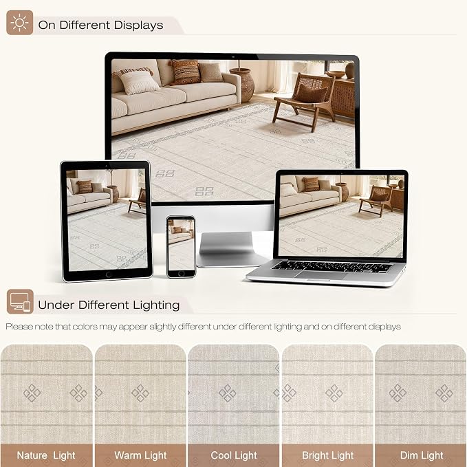 cotiled 6x9 Area Rugs for Living Room: Boho Washable Rug for Dining Room | Stain Resistan Indoor Soft Carpet for Bedroom Nursery Beige Grey