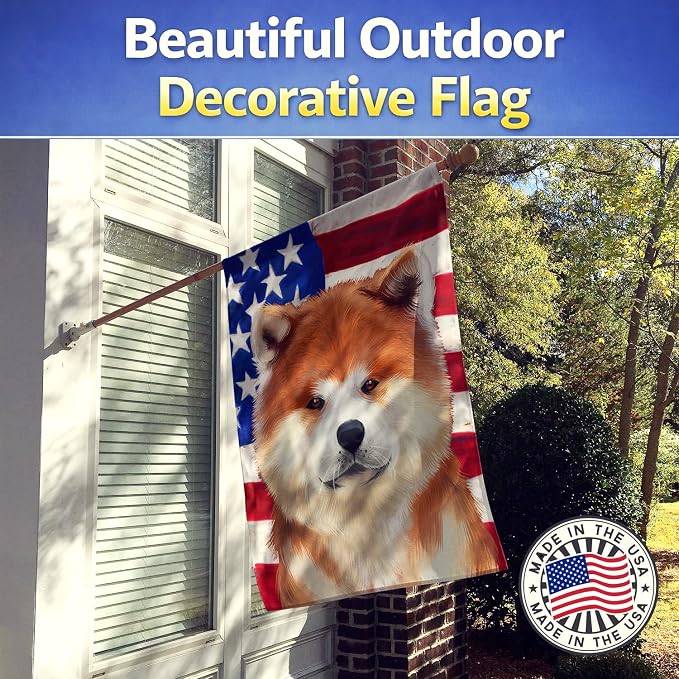 Caroline's Treasures CK6387CHF Akita American Flag House Flag Large Porch Sleeve Pole Decorative Outside Yard Banner Artwork Wall Hanging, Polyester, House Size, Multicolor