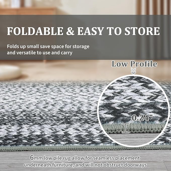 RUGSREAL Washable 2x10 Runner Rug for Hallway Kitchen Modern Runner Rugs | Long Runner Throw Carpet with Rubber Backing, Stain Resistant Braided Printed Entryway Carpet for Bedroom Living Room, Grey