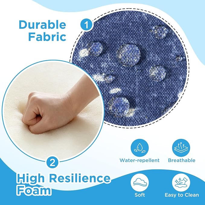 19 x 19 Inch Outdoor Chair Cushions with Tie Straps, Set of 4 Thick Water Repellent Square Patio Chair Pads for Garden Lawn Patio Furniture, Cobalt Grid