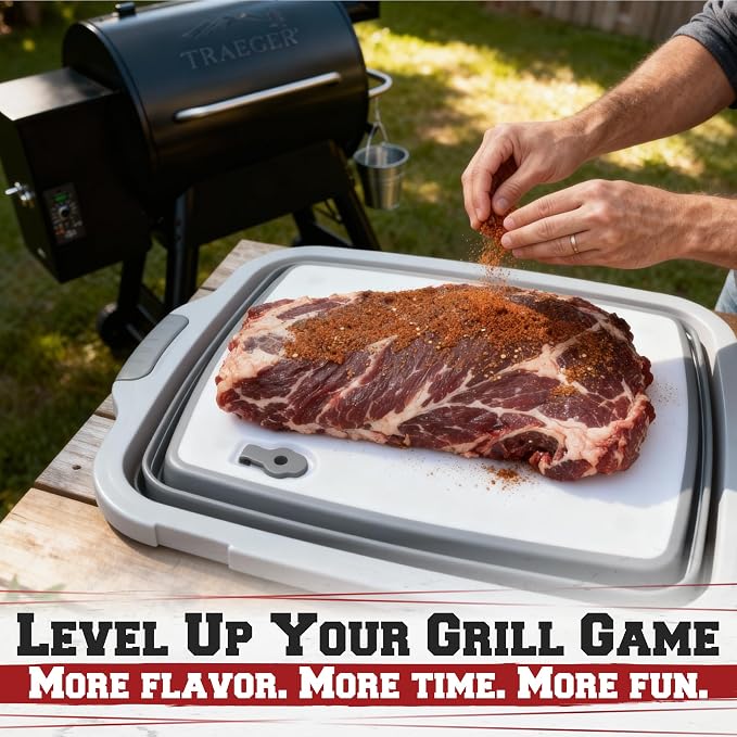 KITCHEN PERFECTION Collapsible XL Smoker & BBQ Prep Tub with Locking Lid | Includes Cutting Board, Meat Marinade & Brine Container For Turkey, Brisket & Ribs - Best Grill Accessories Gifts For Men