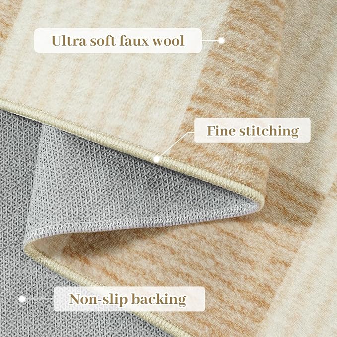 LIVEBOX 8x10 Area Rugs for Living Room, Checkered Non-Slip Washable Rugs, Farmhouse Neutral Classic Geometric Pattern Large Boys Area Rug for Bedroom, Carpet for Dining Room Office(Ivory,8'x10')