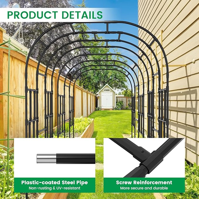 DoCred Garden Arch Trellis, 87in H x 118in L Large Garden Arch Arbor Trellis for Climbing Plants Outdoor Plant Support for Cucumber Grape Vine,Tall Metal Gardens Archway for Lawn Party Ceremony