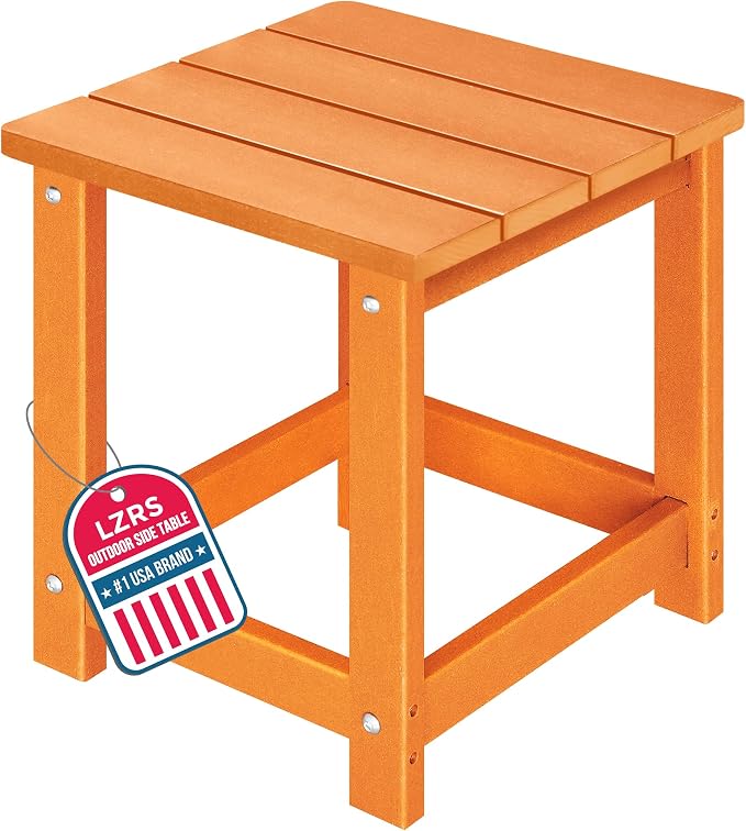 LZRS Patio Side Table, Heavy Duty HDPE Outdoor End Table with Wood Texture, Weatherproof Composite Table for Adirondack Chairs, Deck, Pool, Indoor/Outdoor, No Peeling or Cracking(Orange)