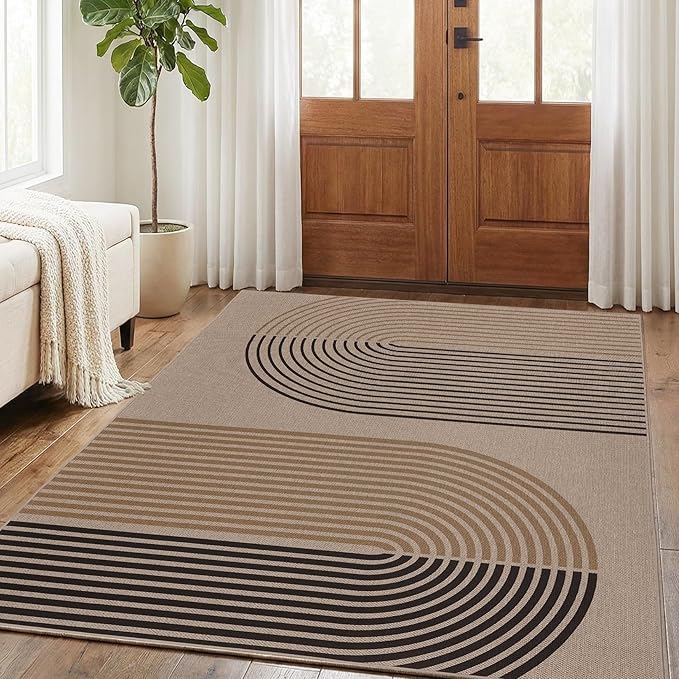GarveeHome Modern Rainbow Easy Jute 3x5 Patio Rug, Indoor/Outdoor Patio & Entryway Mat, Washable Non-Slip Carpet for Mudroom, Farmhouse Decor, Front Door