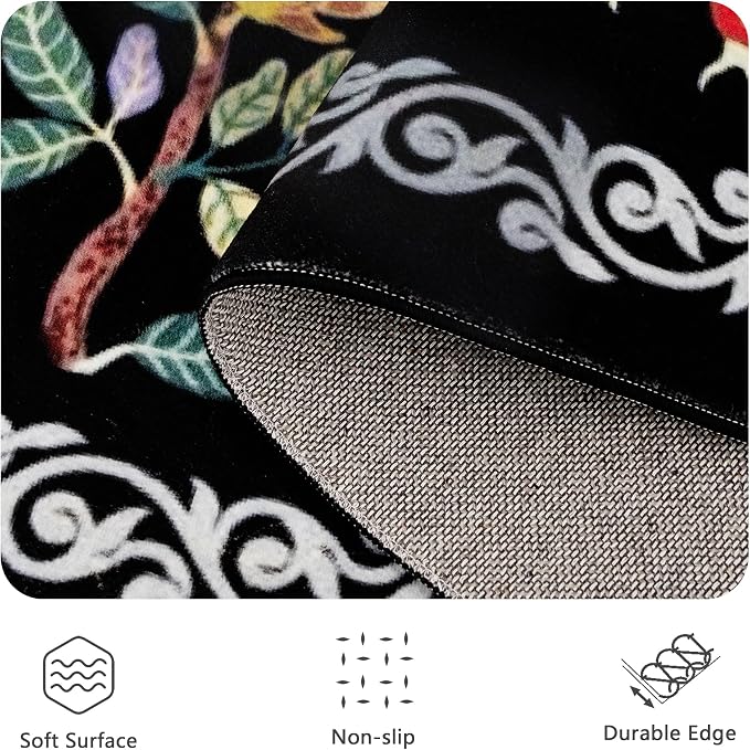 8x10 Area Rugs, Eco-Friendly Floral Washable Rug, Large Rugs for Living Room, Dining Room, Non-Slip Soft Durable Bedroom Rug（Black）