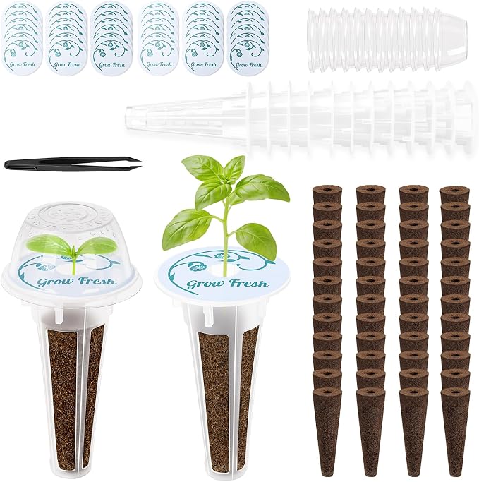 120Pcs Hydroponic Pods Kit for Aerogarden - Hydroponic Refill Pods Supplies for Most Systems, Complete Indoor Herb Garden Refill Kit, Includes Grow Sponges, Baskets, Domes, Labels
