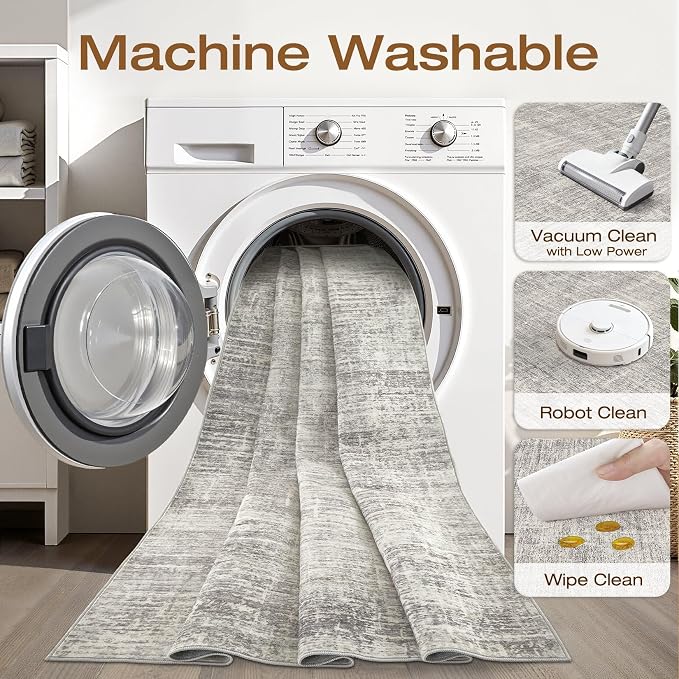 LOONGRUG Runner Rug 3x10 Machine Washable Non-Slip Neutral Rug Brown Gray | Abstract Soft Stain Resistant Indoor Accent Throw Carpet for Hallway Kitchen Bathroom Laundry Room Bedroom