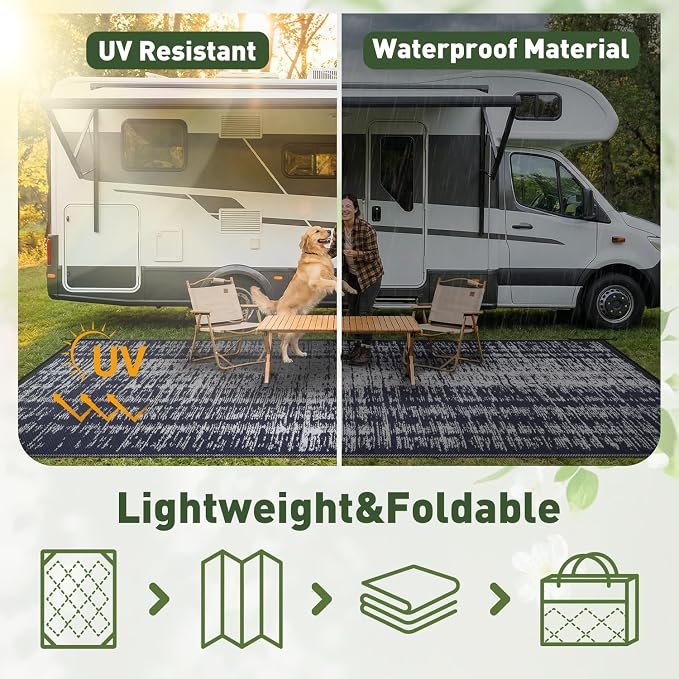 MontVoo Outdoor Rug Waterproof 8x10ft Outdoor Patio Rug Mat Reversible Plastic Straw Outside Rug Carpet Outdoor Rugs for RV Camping Picnic Beach Balcony Porch Deck