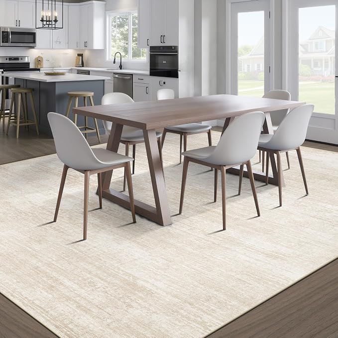 pmtsns Area Rugs 10x14 Living Room: Washable Rug Modern Abstract Neutral Soft Non-Slip Low-Pile Indoor Large Carpet for Bedroom Dining Room Playroom Home Office (Beige, 10'x14')