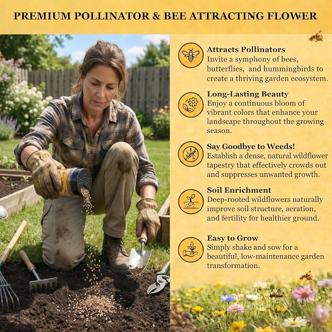 Mini Wildflower Seed Shaker - Save The Bees Seed Mix, by GevaGrow | 80,000+ Seeds | Pollinator & Bee Attracting Flower Seeds Bulk for Planting in Pots & Outdoor Gardens | 2 Ounce