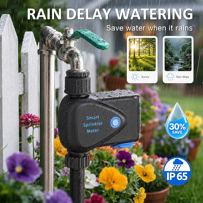 LP WiFi Water Timer, Smart Bluetooth Hose Timer with APP Control, Remote Controlled Watering System with Rain Delay, Manual & Automatic Modes for Garden, Yard, and Lawn Irrigation