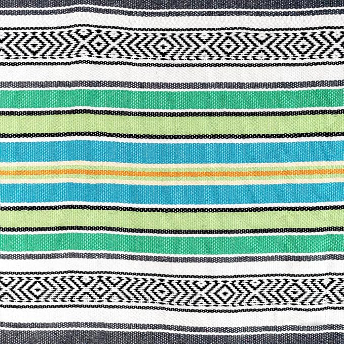 Airooglee 69" L x 51" W Large Mexican Blanket - Perfect as Yoga Blanket, Outdoor Blanket, Beach Blanket, Serape Blanket, Picnic Blanket, Camping Blanket, Woven Blanket, Boho Home Décor - Blue-Green