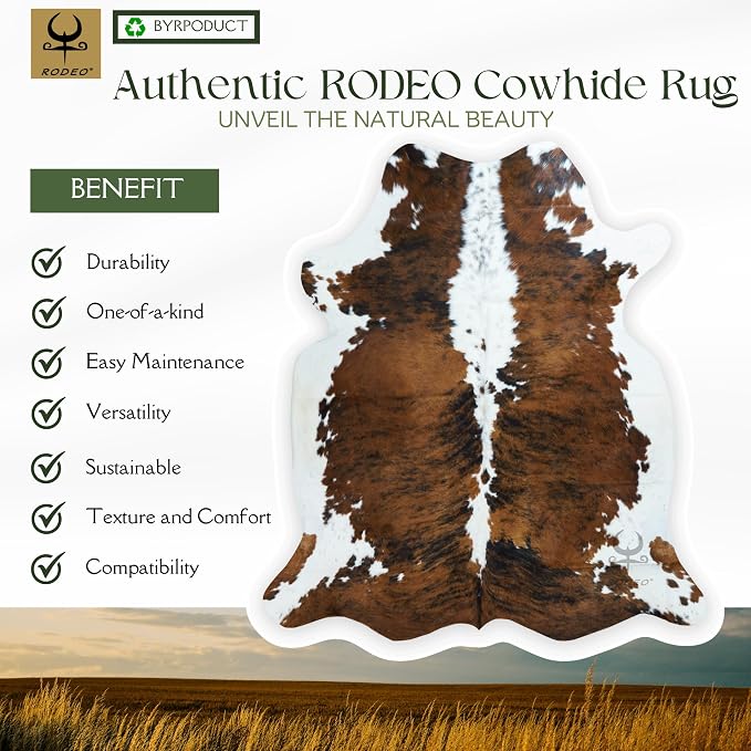 rodeo Cowhide Rug Large Genuine Western Room docoration Rug for Living Room Bedroom Cow Skin Rustic Southwestern Home Decor Must Have Size Approx 5x6-6x6ft