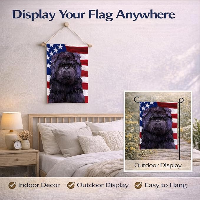 Caroline's Treasures CK6382GF Affenpinscher American Flag Garden Flag Mailbox Flag Decorative Yard Flag Banner Outside Patio Artwork Yard Flower Beds, Garden Size, Multicolor