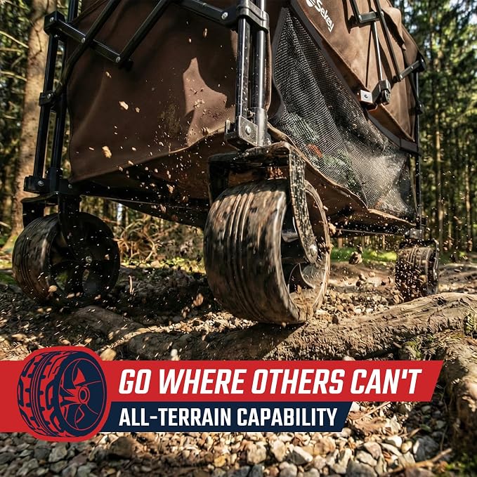Sekey 500LBS Heavy Duty Double Decker Wagon with Extender, 400L Large Capacity Collapsible Garden Cart Fits 10x10 Canopy, All-Terrain Big Wheels with Brakes, Foldable Utility Wagon for Sports, Camping