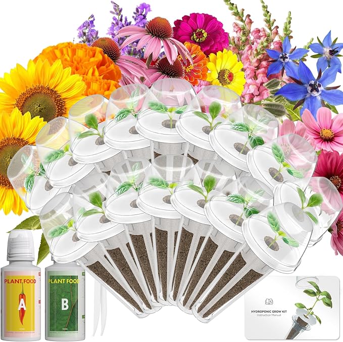 Vibrant Flower Seed Pod Kit Compatible with Gardencube, idoo,Ahopegarden Hydroponics Growing System with Marigold,Snapdragon,Cosmos,Sunflower,Zinnia,Lavender,Borage,Coneflower(16-Pod)