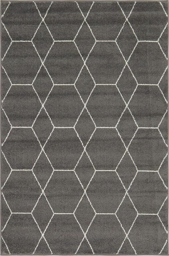 Unique Loom Trellis Frieze Collection Area Rug - Geometric (4" x 6", Dark Gray/ Ivory)