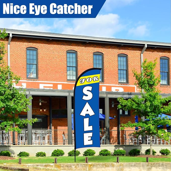 Buryeah 7 x 5.4ft Sale Feather Flag Large Sale Sign Flag with Pole Kit Huge Banner Sign with Rope for Retail Store Outside Garden Business Advertising (Blue)