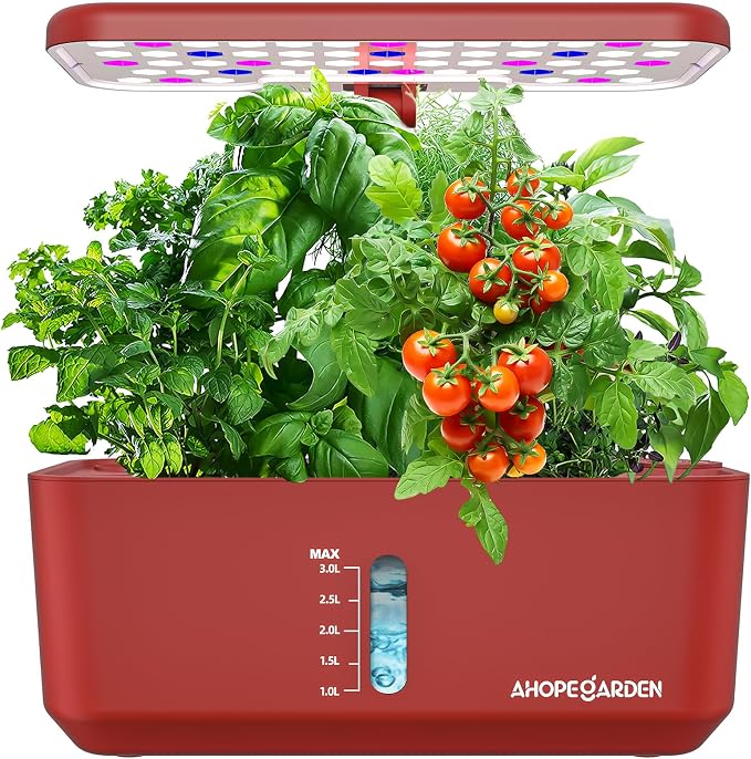 Ahopegarden Hydroponics Growing System: 10 Pods Indoor Herb Garden with LED | Plant Germination Kit with Growth Lamp, Countertop Hydroponic Planter for Fresh Herbs, Vegetables & Lettuce Lovers, Red