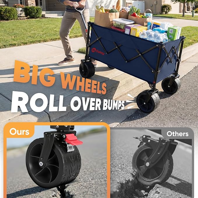 Sekey 250L Wagons Carts Foldable with Big All-Terrian Beach Wheels, Collapsible Heavy Duty Wagon, Extra Large Folding Wagon,Foldable Wagon for Camping, Garden, Sports. Royal Blue