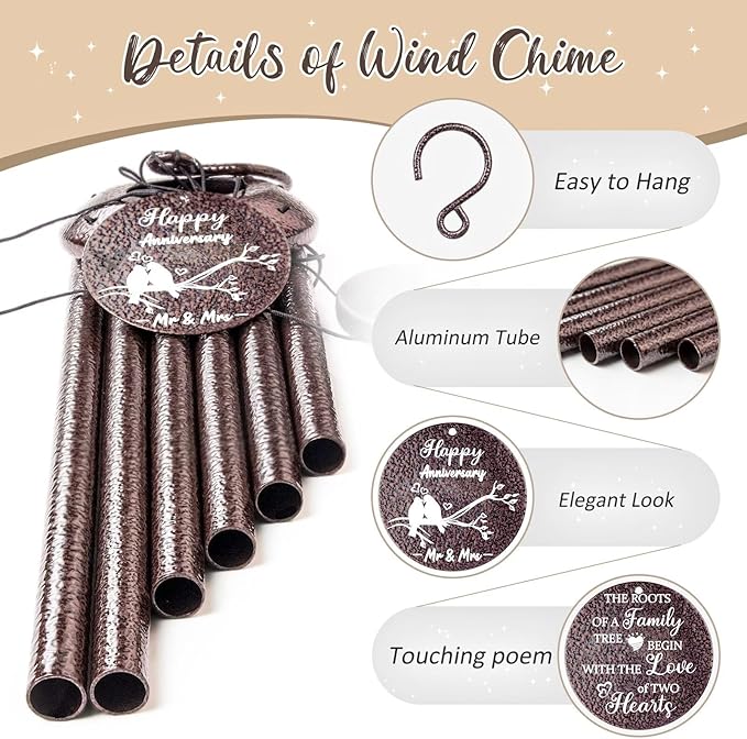 Anniversary Wind Chimes Gifts for Men Women, Happy Anniversary Decorations, 25" Wind Chimes Romantic Gift for Couple, Parents, Wife, Husband, Friends