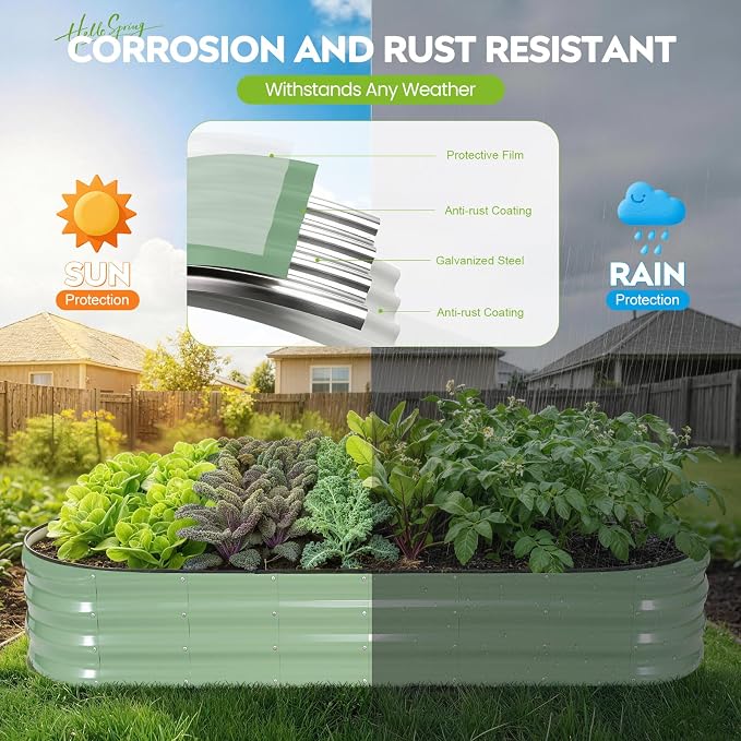 Galvanized Raised Garden Bed 2 Pack, 8x2x1ft Oval Metal Planter Box Outdoor with Support Rods & Corner Protection, Planter Beds for Vegetables, Fruits, Flowers (AvocadoGreen)