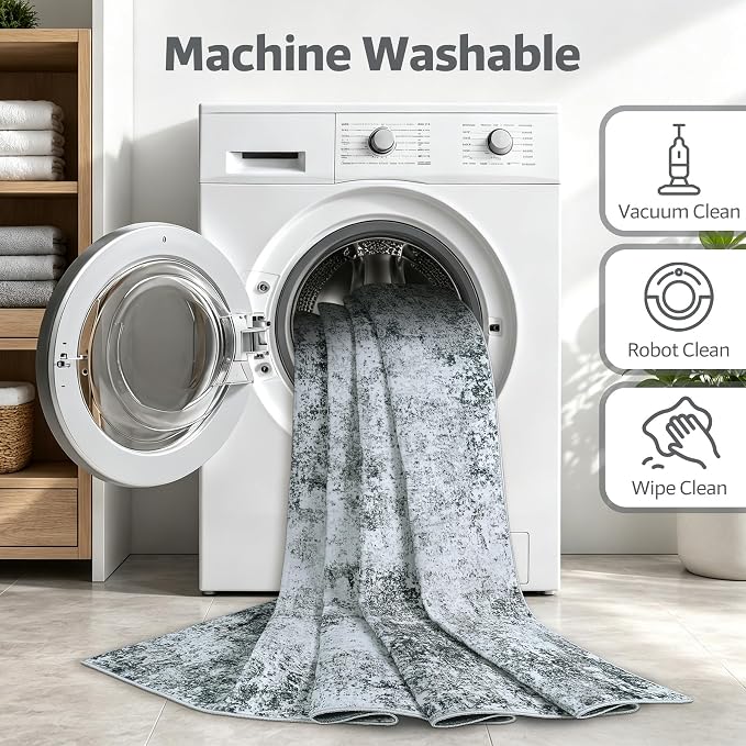 8x10 Washable Area Rug Modern Abstract for Living Room Bedroom Gray White | Soft Indoor Carpet,Anti-skid Backing,Water Repellent,Non-shedding, Suitable for bedroom dining farmhouse nursery home office